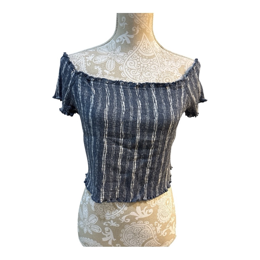 No Boundaries Blue Striped Off-Shoulder Women's Top Size XXXL/21